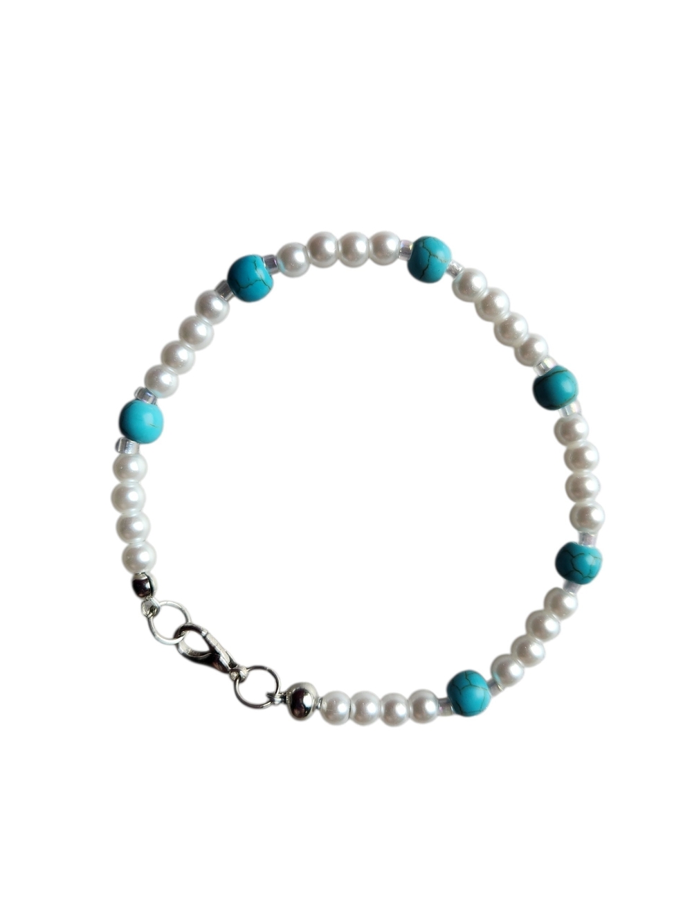 Pearl and Turquoise Dyed Howlite Bead Bracelet